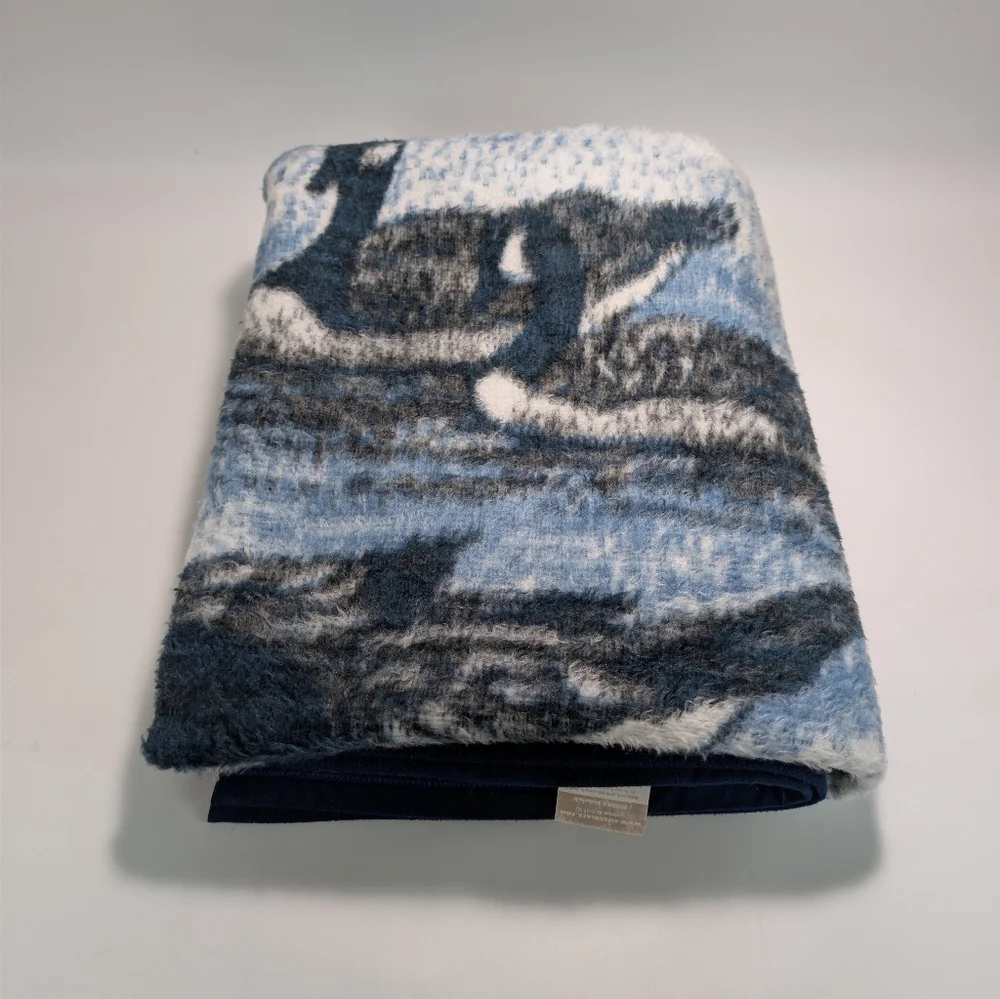 Vintage Biederlack Reversible Geese On The Water Graphic Fleece Throw Blanket